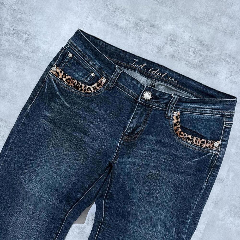Y2K LA Idol Bluee Leopard Print 00s Denim Jeans - Picture 7 of 8